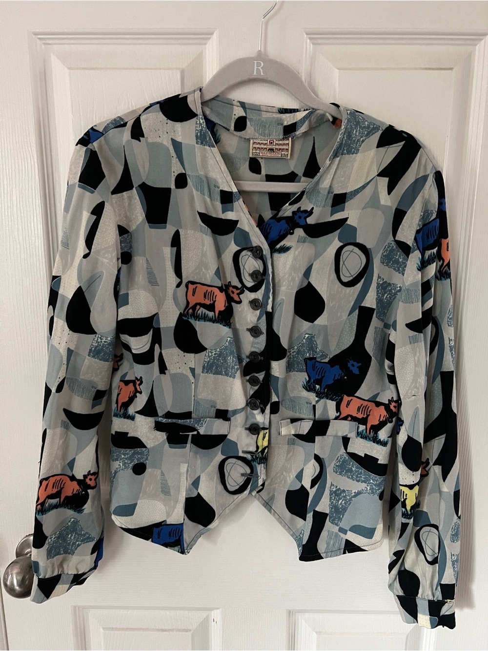 Vintage Naj-Oleari Abstract Novelty Print Blouse 100% Wool